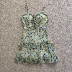 Mint floral lace up dress